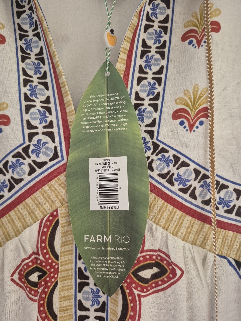 Farm Rio Marys Tiles mini dress features a vibrant tile pattern .  MED, NWT - Picture 5 of 6